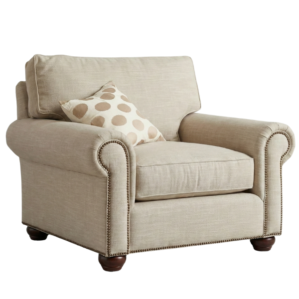 The Sobukwe - Beige Linen Studded Armchair
