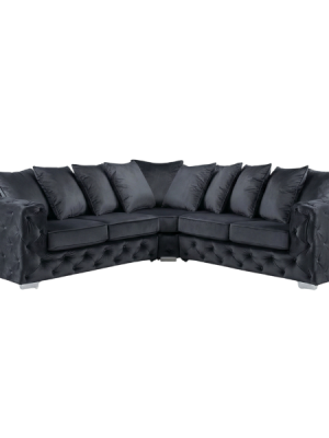 The Hani - Dark Grey Velvet Chesterfield Corner Sofa