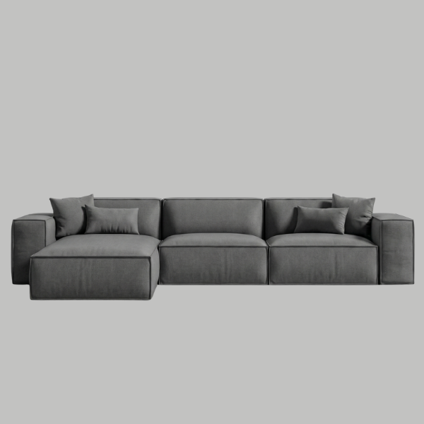 The Kathrada - Grey Modular Block L-Shape Sofa with Piping