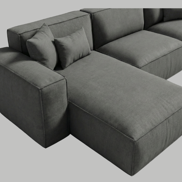 The Kathrada - Grey Modular Block L-Shape Sofa with Piping