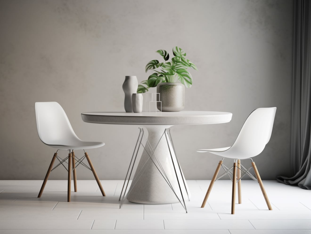White Round Dining Table with Modern Chairs